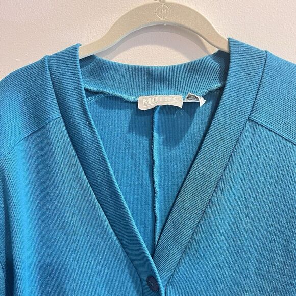 Vintage 80s/90s Boyfriend Cardigan Teal Womens Large Longline Retro Colorful - Picture 4 of 11